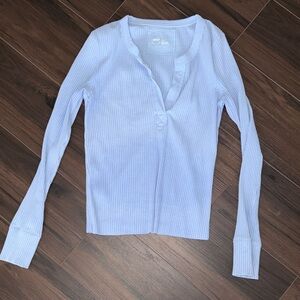 Aerie Light Blue Long Sleeve Ribbed Tee